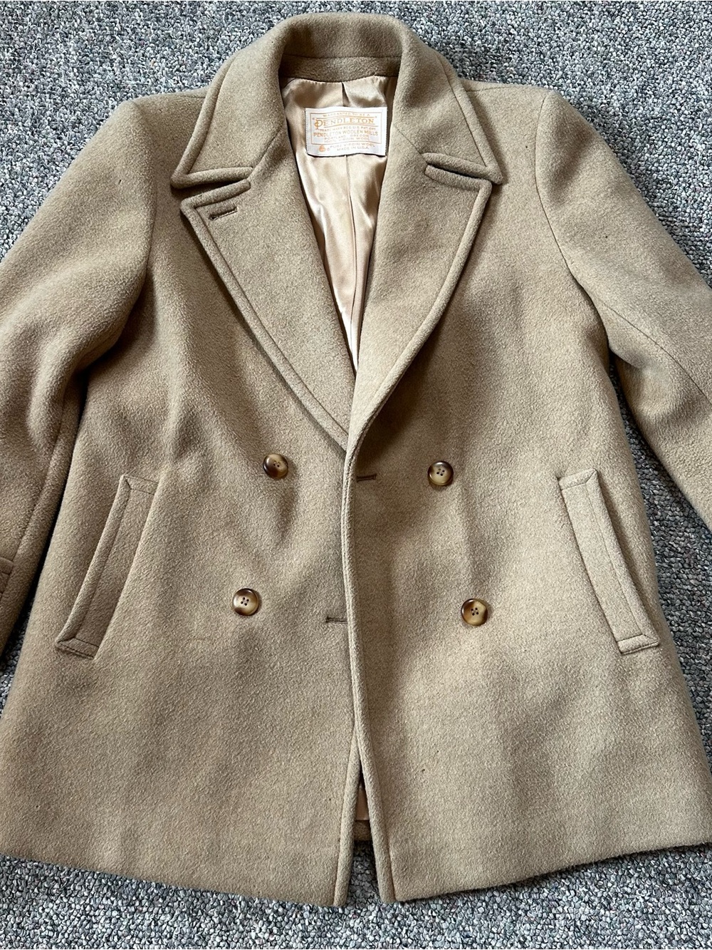 Pendleton Tan Double-Breasted Wool Peacoat